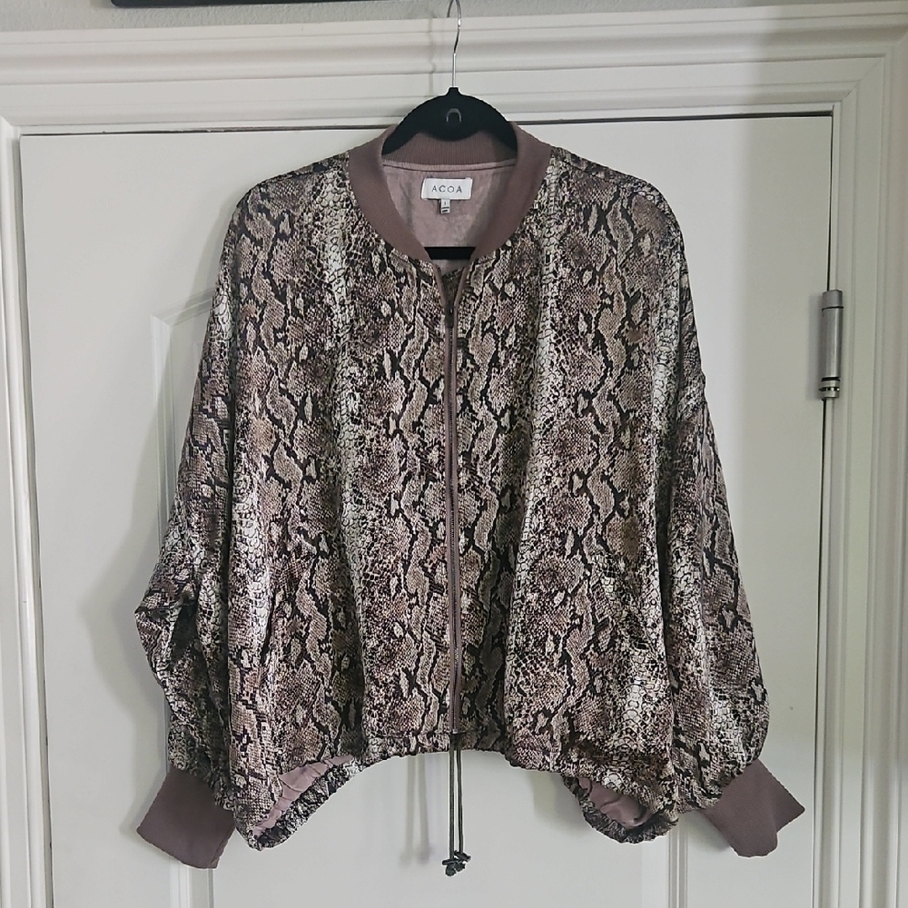 ACOA Women's Snake Print Bomber Jacket - Brown